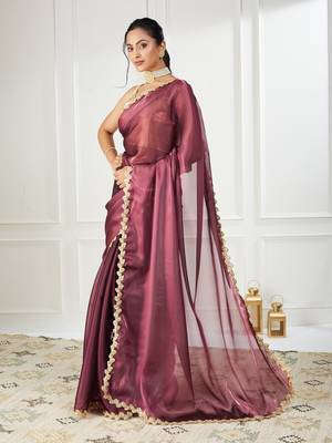 Organza purple sequinned embellished saree 3