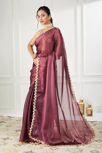 Organza purple sequinned embellished saree