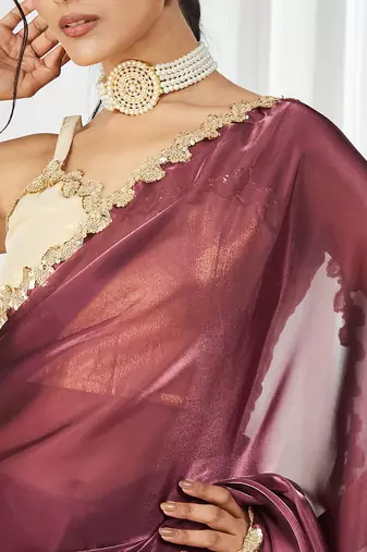 Organza purple sequinned embellished saree