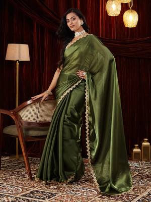 Organza green sequinned embellished saree 1