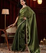 Organza green sequinned embellished saree