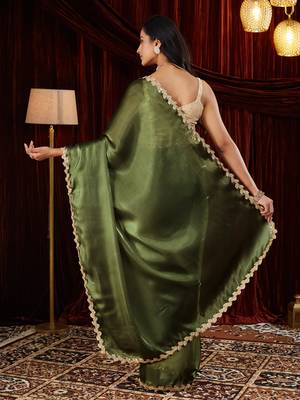 Organza green sequinned embellished saree 2