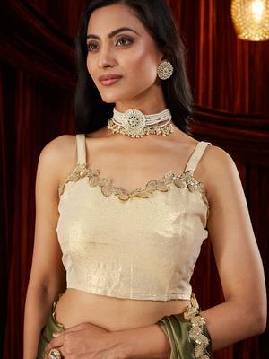 Organza green sequinned embellished saree 4