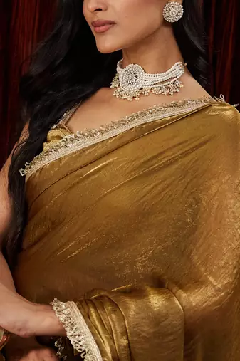 Tissue gold sequinned embellished saree