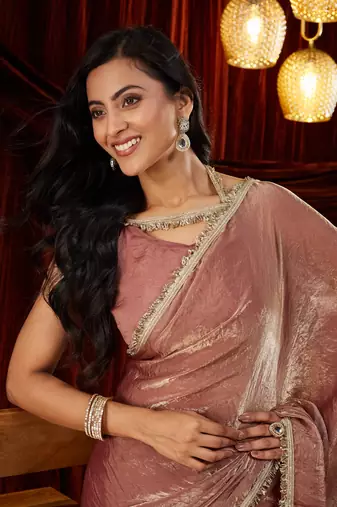 Tissue mauve sequinned embellished saree
