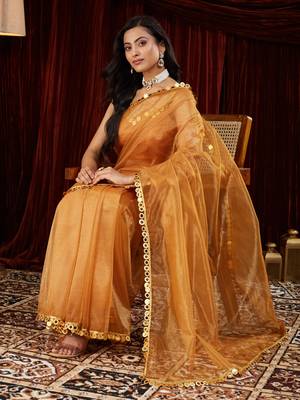 Organza gold embellished saree 1