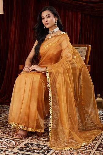 Organza gold embellished saree