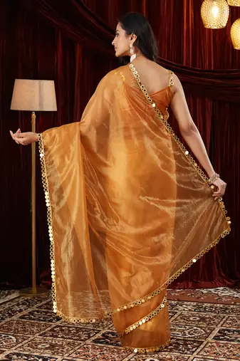 Organza gold embellished saree