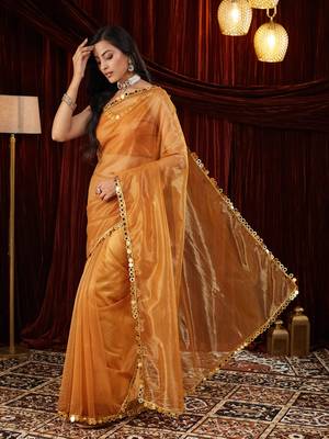 Organza gold embellished saree 3