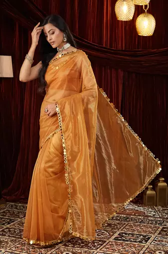 Organza gold embellished saree