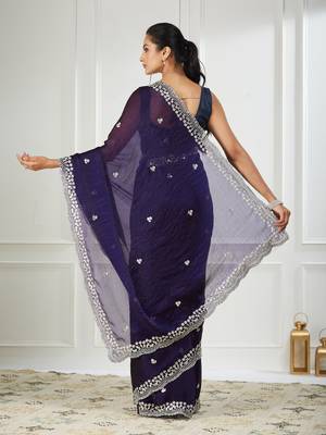 Purple embroidered silk blend saree 2