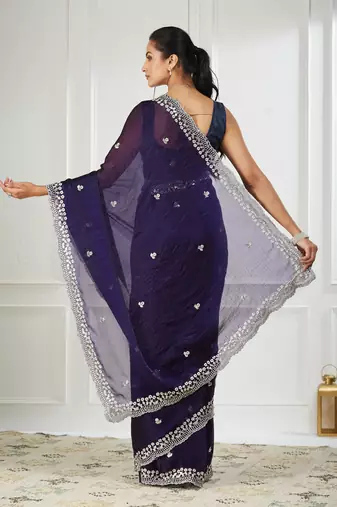 Purple embroidered silk blend saree