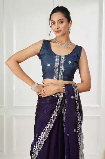 Purple embroidered silk blend saree