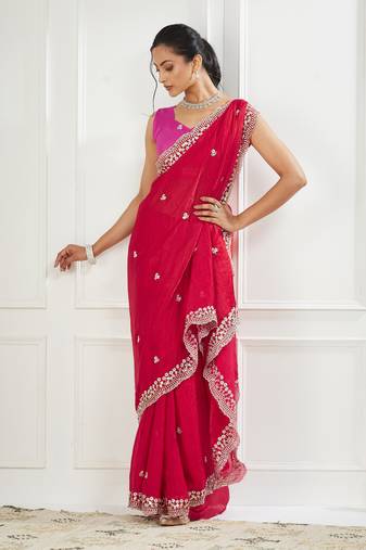 Pink embroidered silk blend saree