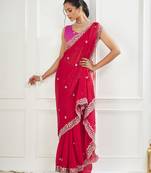 Pink embroidered silk blend saree