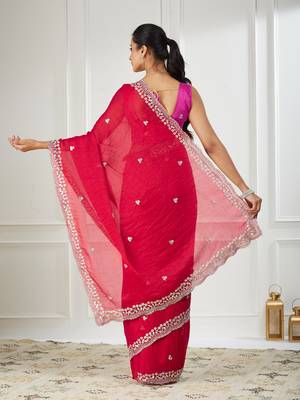 Pink embroidered silk blend saree 2