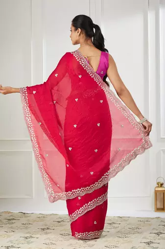 Pink embroidered silk blend saree