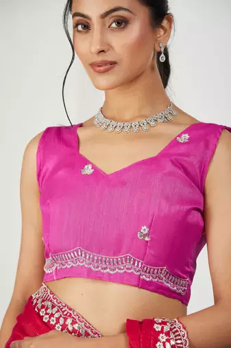 Pink embroidered silk blend saree
