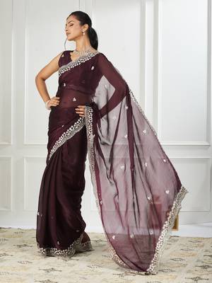Magenta embroidered silk blend saree 1