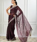 Magenta embroidered silk blend saree