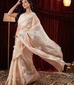 Organza cream embroidered saree
