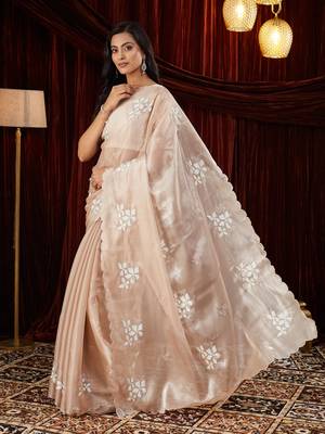 Organza cream embroidered saree 3