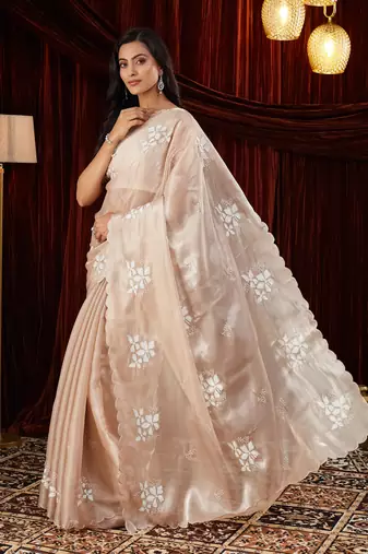 Organza cream embroidered saree