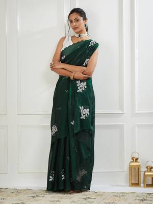 Organza green embroidered saree 1