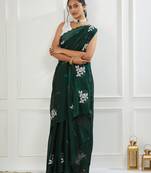 Organza green embroidered saree