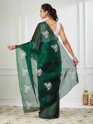 Organza green embroidered saree 2