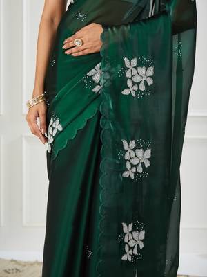Organza green embroidered saree 5