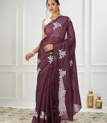Organza magenta embroidered saree