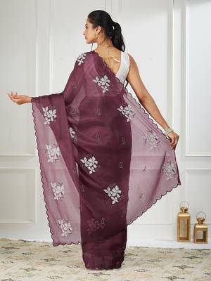 Organza magenta embroidered saree 2