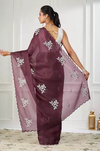 Organza magenta embroidered saree
