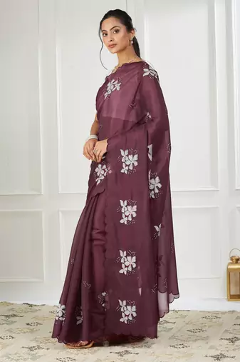 Organza magenta embroidered saree