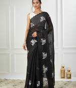 Organza black embroidered saree