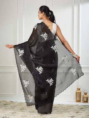 Organza black embroidered saree 2