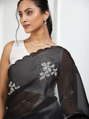 Organza black embroidered saree 5