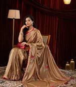 Silk blend brown patchwork embroidered saree