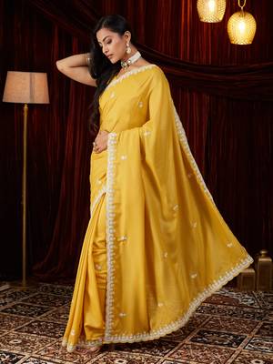 Pure georgette yellow embroidered saree 3