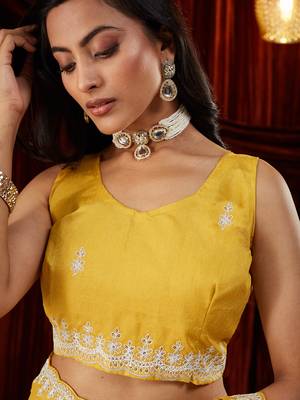 Pure georgette yellow embroidered saree 4