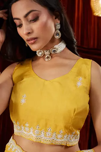 Pure georgette yellow embroidered saree