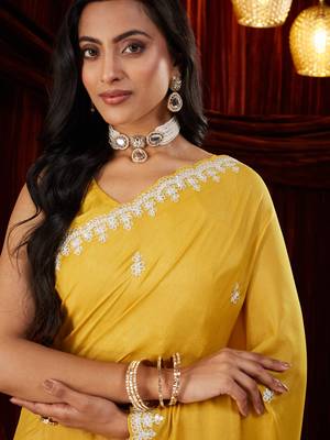 Pure georgette yellow embroidered saree 5