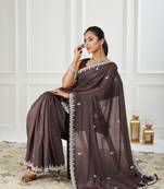 Pure georgette brown embroidered saree