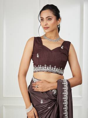 Pure georgette brown embroidered saree 4