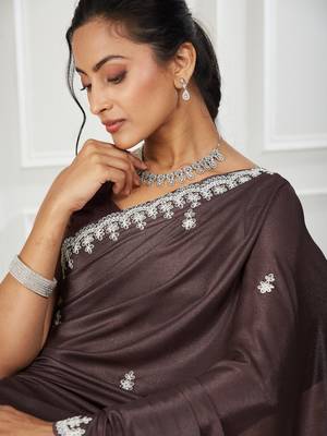 Pure georgette brown embroidered saree 5