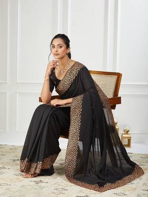 Silk blend black embroidered saree 1