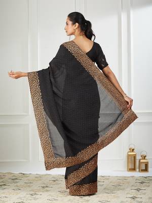 Silk blend black embroidered saree 2