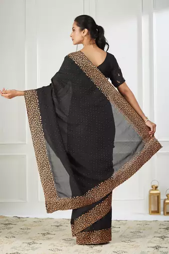 Silk blend black embroidered saree