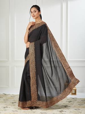 Silk blend black embroidered saree 3